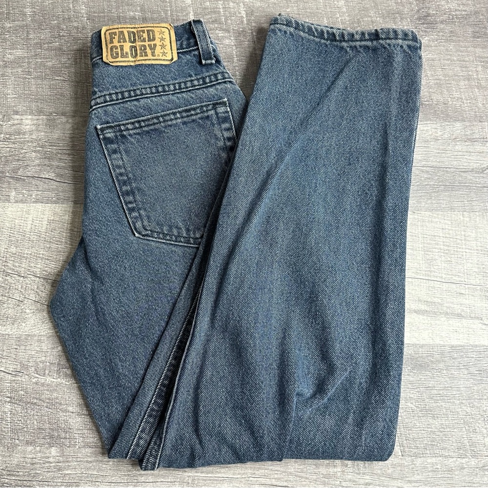 Vintage 1990s Faded Glory Girls Blue Jeans Size 16 Slim Made In USA 100% Cotton